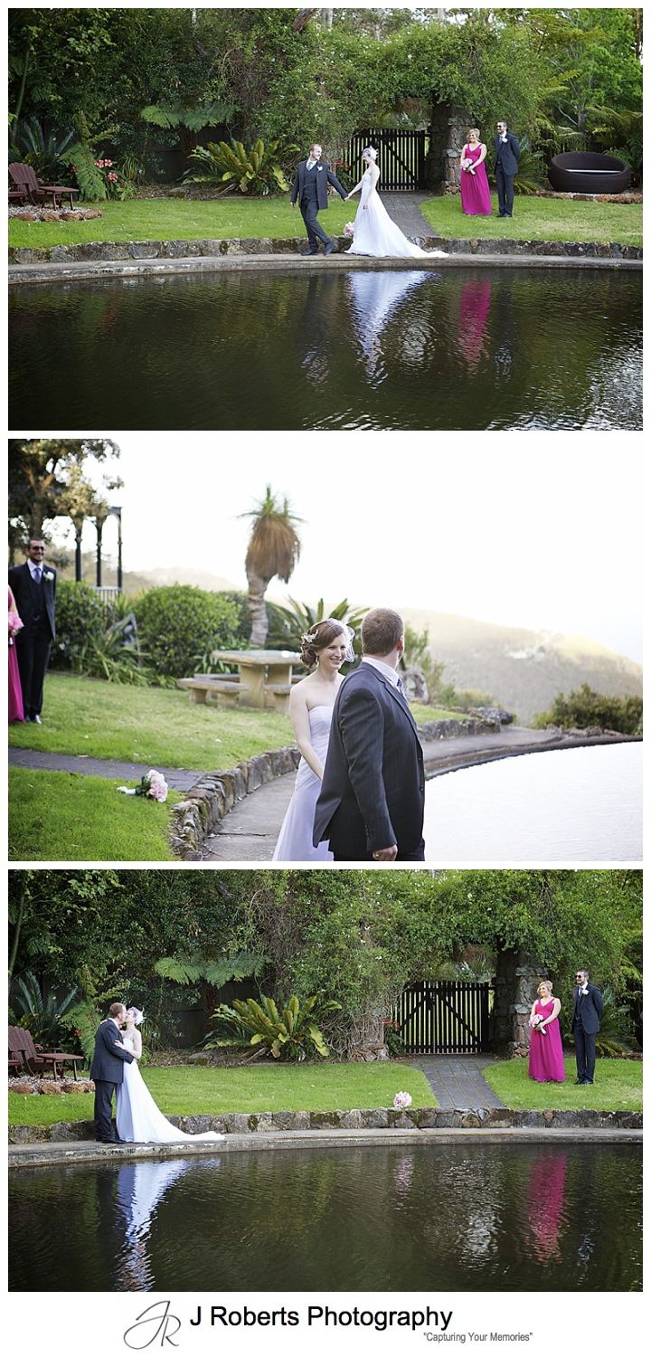 Bridal shoot at the pond at Tumbling Waters Resort - sydney wedding photography 